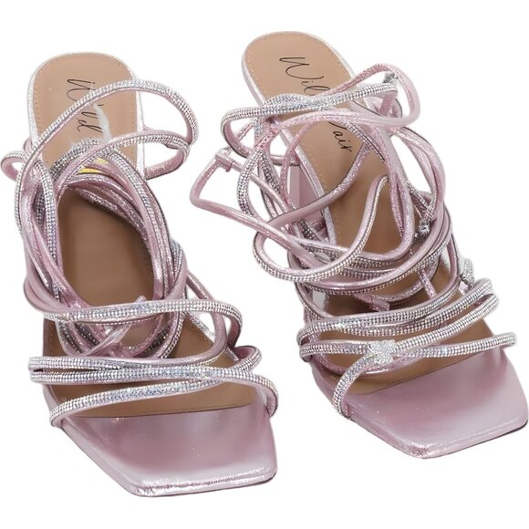 Wild Pair Eross mauve rhinestone lace-up dress sandals square toe US 9.5M - Picture 1 of 6